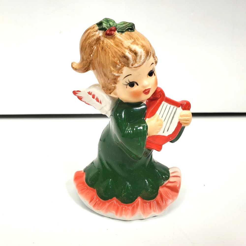 Vintage Lefton Angel Playing Harp 4 1/8" Porcelain #2543 Japan